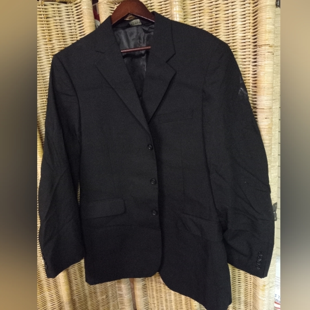 JoS A Bank 💯% Wool Blazer Suit Coat Sports Jacket Black 42L 3 Buttons